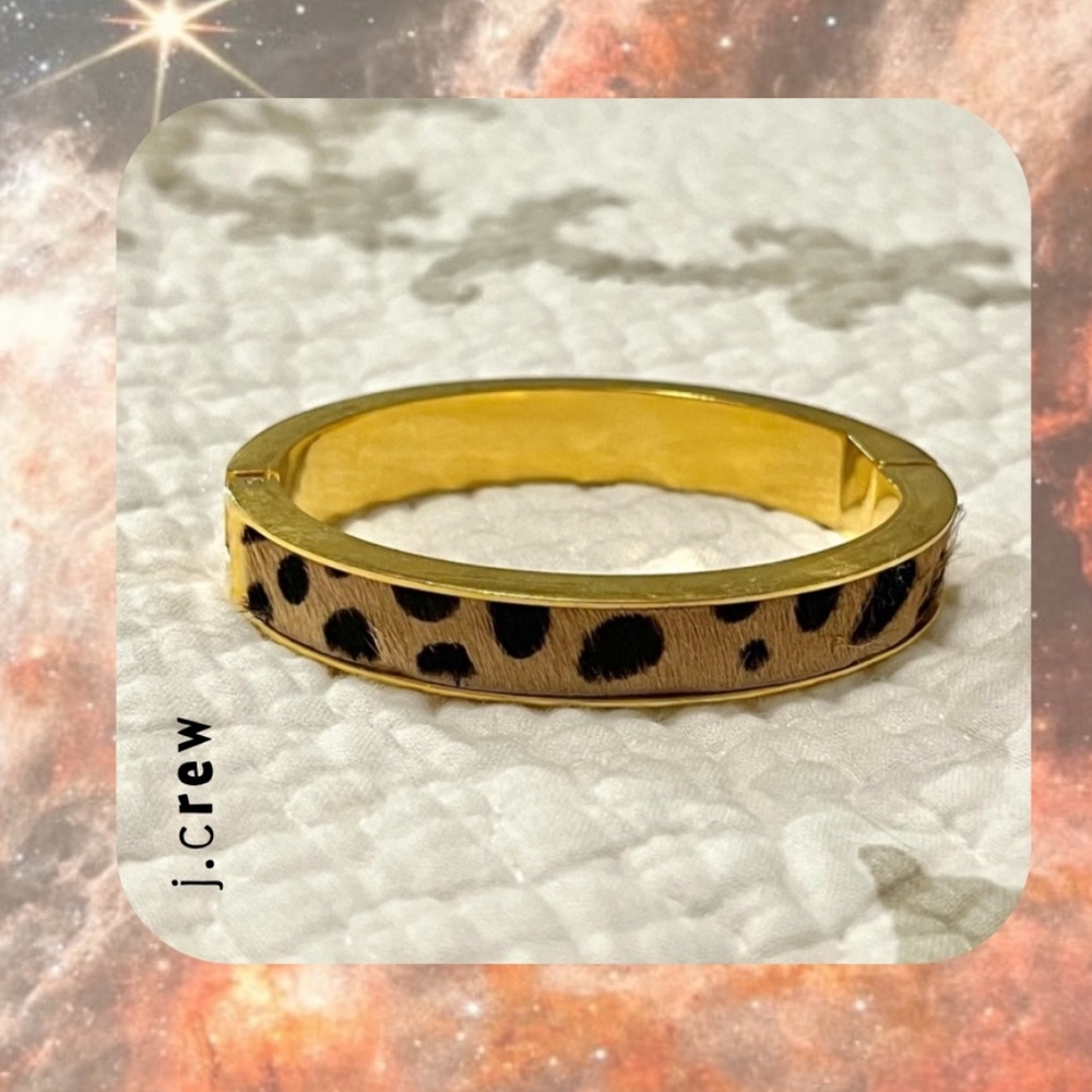 J. Crew Leopard Print Faux Fur Gold Bracelet Bangle